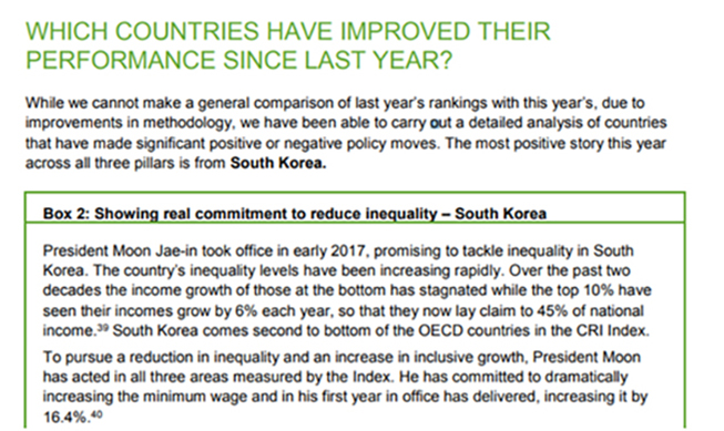 Oxfam says Korea has taken big steps to tackle inequality