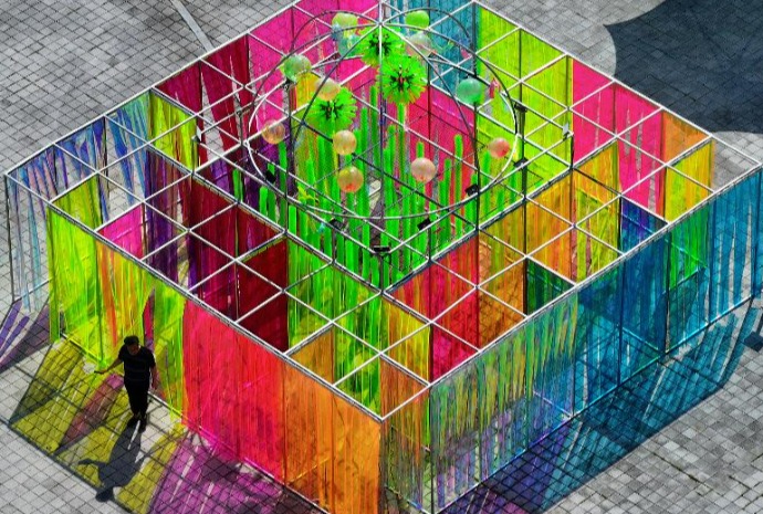 Outdoor exhibition of modern art in fall