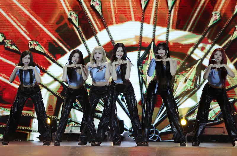 The girl group IVE performs on Aug. 11, 2023, at the concert 